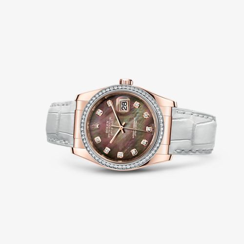 Rolex - 116185-0004 Datejust 36 Everose Strap Black Mother of Pearl Diamonds replica watch