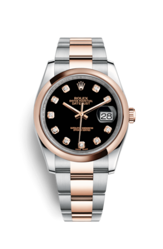Rolex - 116201-0083 Datejust 36 Rolesor Everose Domed / Oyster / Black Diamond replica watch