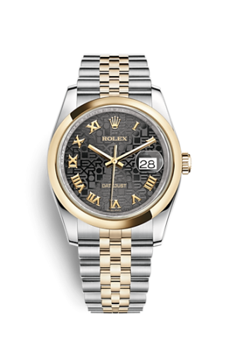 Rolex - 116203-0172 Datejust 36 Rolesor Yellow Domed / Jubilee / Black Computer Roman replica watch