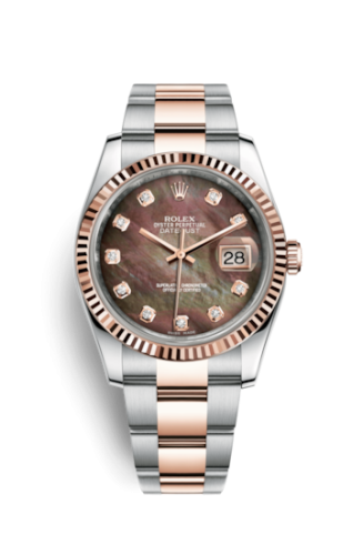 Rolex - 116231-0075 Datejust 36 Rolesor Everose Fluted / Oyster / Black MOP replica watch