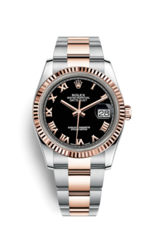 Rolex - 116231-0080 Datejust 36 Rolesor Everose Fluted / Oyster / Black Roman replica watch