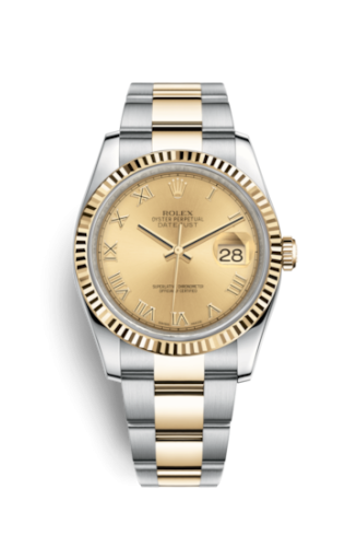 Rolex - 116233-0193 Datejust 36 Rolesor Yellow Fluted / Oyster / Champagne Roman replica watch
