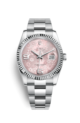 Rolex - 116234-0144 Datejust 36 Stainless Steel Fluted / Oyster / Pink Floral replica watch