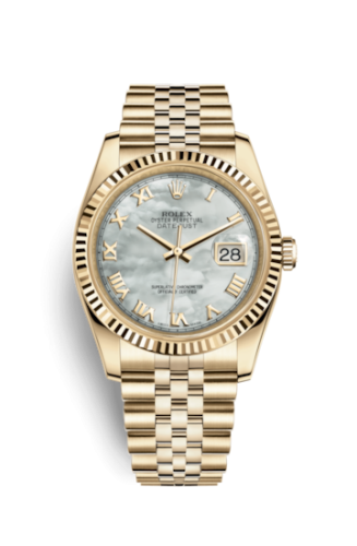 Rolex - 116238-0077 Datejust 36 Yellow Gold Fluted / Jubilee / MOP Roman replica watch