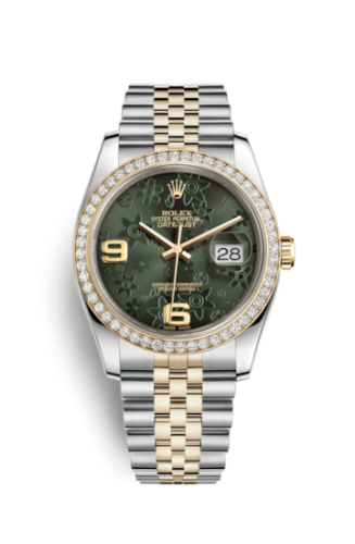 Rolex - 116243-0009 Datejust 36 Rolesor Yellow Diamond / Jubilee / Green Floral replica watch