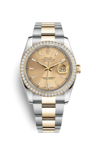 Rolex - 116243-0030 Datejust 36 Rolesor Yellow Diamond / Oyster / Champagne replica watch