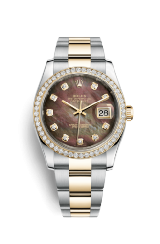 Rolex - 116243-0037 Datejust 36 Rolesor Yellow Diamond / Oyster / Black MOP replica watch
