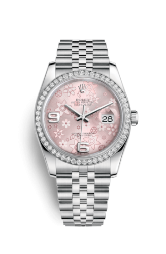 Rolex - 116244-0004 Datejust 36 Stainless Steel Diamond / Jubilee / Pink Floral replica watch