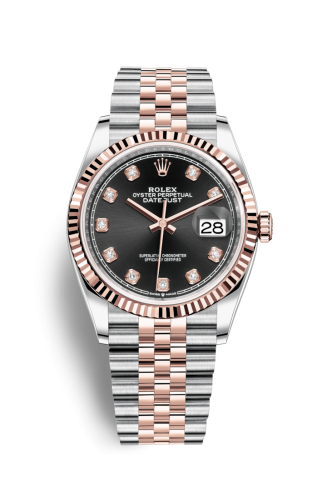 Rolex - 126231-0019 Datejust 36 Stainless Steel / Everose / Fluted / Black Diamond / Jubilee replica watch