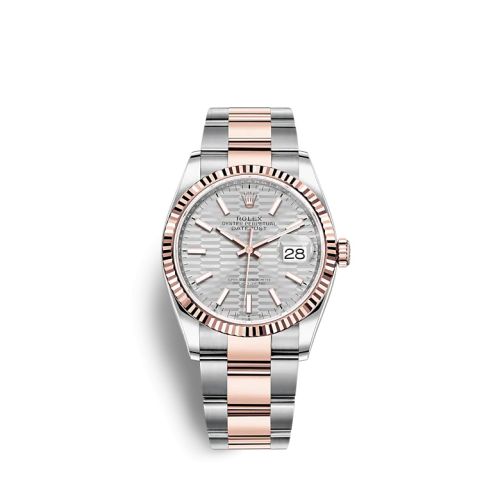 Rolex - 126231-0034 Datejust 36 Stainless Steel / Everose / Fluted / Silver - Fluted / Oyster replica watch