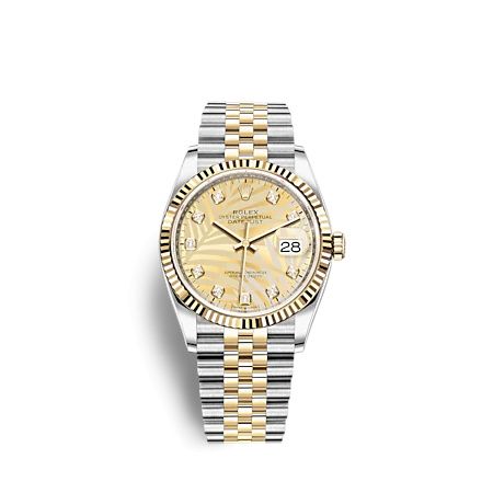 Rolex - 126233-0043 Datejust 36 Stainless Steel - Yellow Gold - Fluted / Champagne - Palm - Diamond / Jubilee replica watch