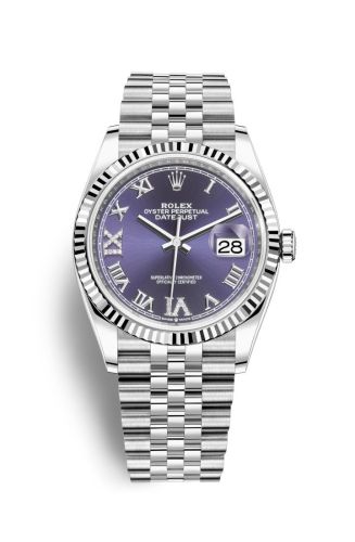 Rolex - 126234-0021 Datejust 36 Stainless Steel / Fluted / Aubergine Roman-Diamonds / Jubilee replica watch