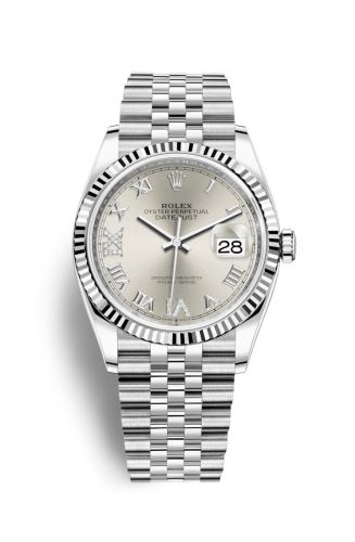 Rolex - 126234-0029 Datejust 36 Stainless Steel / Fluted / Silver Roman-Diamonds / Jubilee replica watch