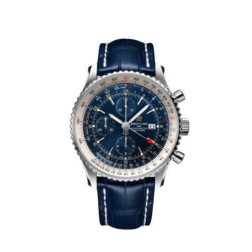best replica Breitling - A24322121C2P2 Navitimer 1 Chronograph GMT Stainless Steel / Blue / Croco / Folding watch