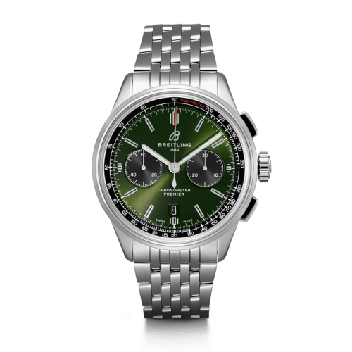 replica Breitling watch - AB0118A11L1A1 Premier B01 Chronograph 42 Bentley Stainless Steel / Green / Calf / Bracelet
