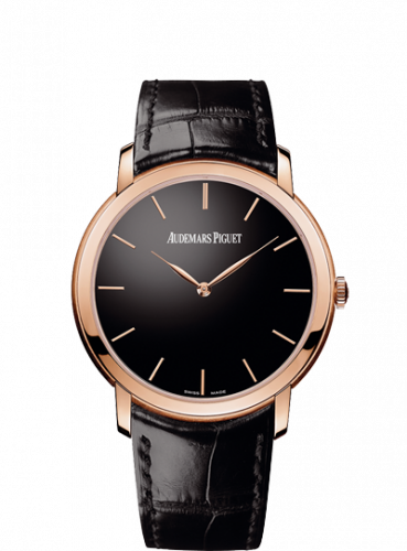 replica Audemars Piguet - 15180OR.OO.A002CR.01 Jules Audemars 15180 Extra-Thin Pink Gold / Black watch