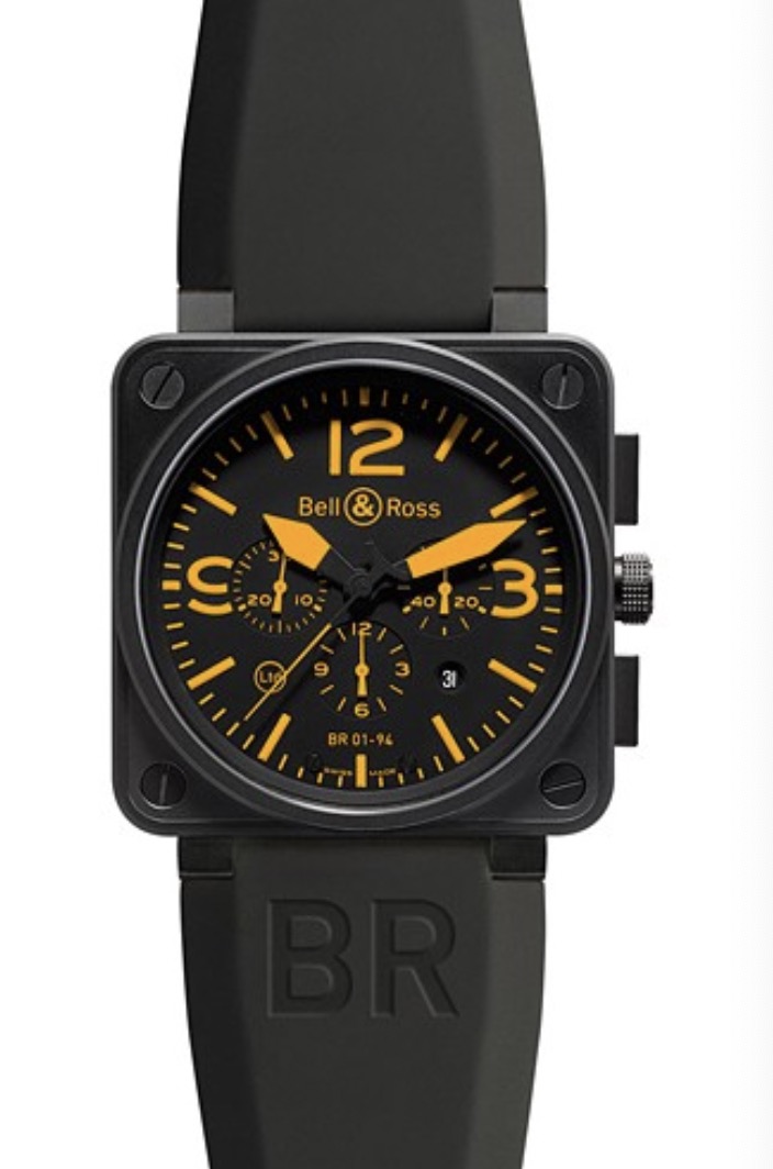 replica Bell & Ross BR 01-94 Chronograph - Limited Edition Carbon Finish Steel on Rubber Strap with Black Dial BR 01 94 BLK CARORG LS
