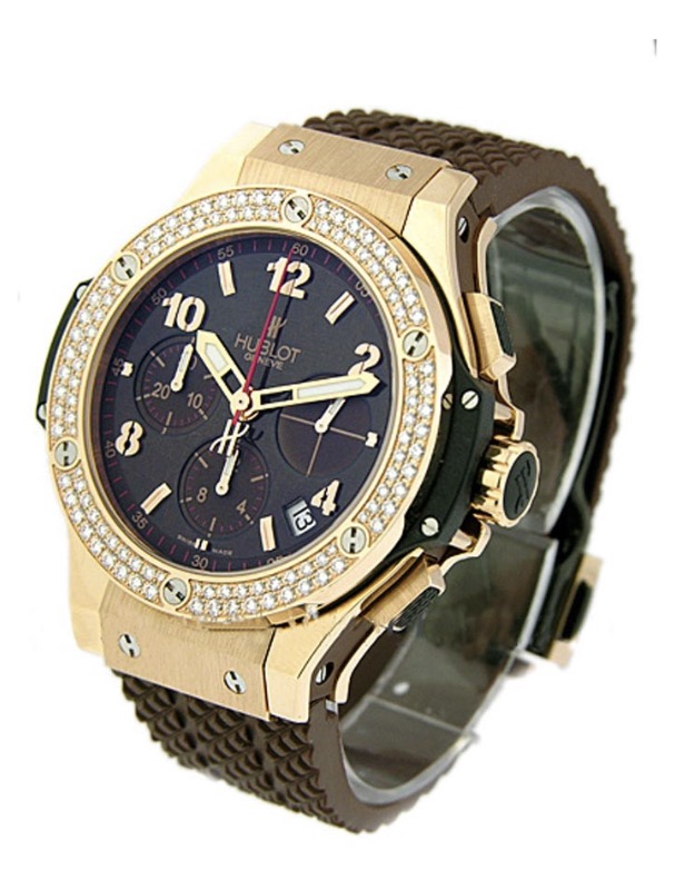 replica Hublot 41mm Big Bang Cappuccino - 2 Row Diamond Bezel Rose Gold on Strap with Chocolate Dial 341.PC.1007.RX.1104
