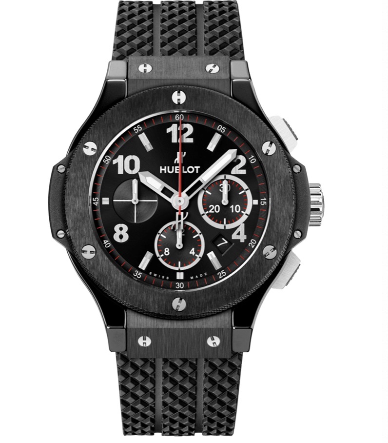 replica Hublot Big Bang Chronograph 44mm in Black Creamic on Black Rubber Strap with Black Dial 301.CM.130.RX
