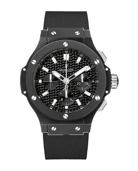replica Hublot Big Bang 44mm in Black Ceramic and Steel Bezel on Black Rubber Strap with Black Dial 301.CI.1170.RX