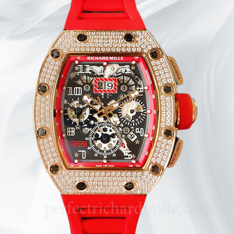 replica Richard Mille RM011 Men Mechanical Diamond Bezel Rubber Band Watch
