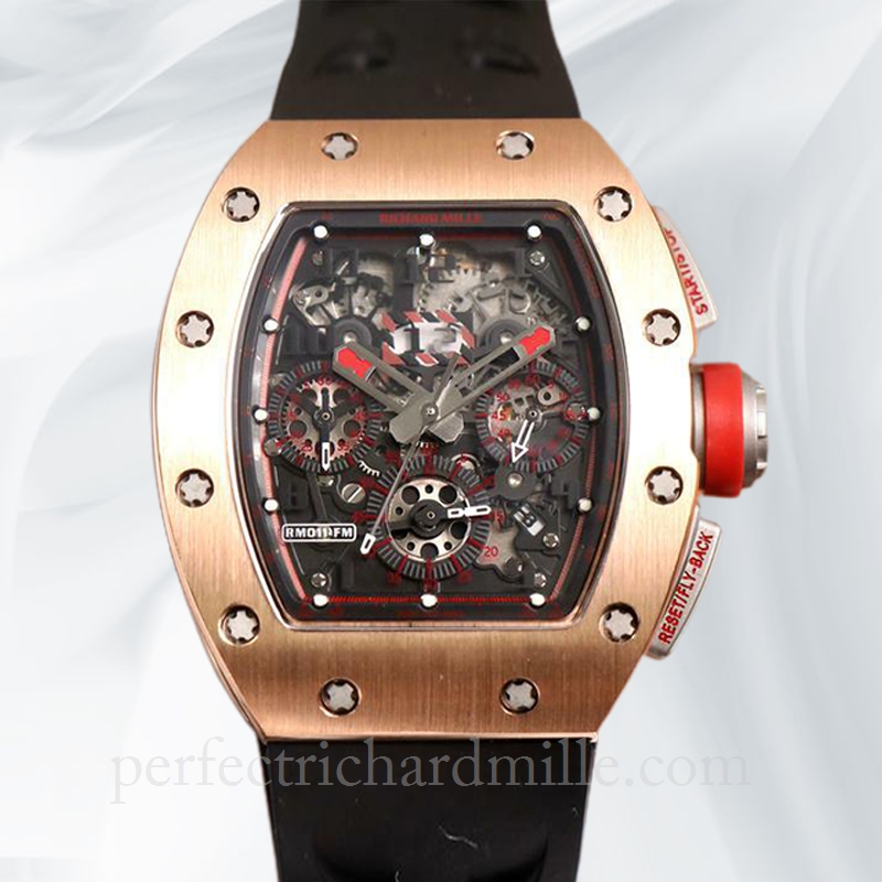 replica Richard Mille RM011 Men Automatic Transparent Dial Stainless Steel Rubber Band watch
