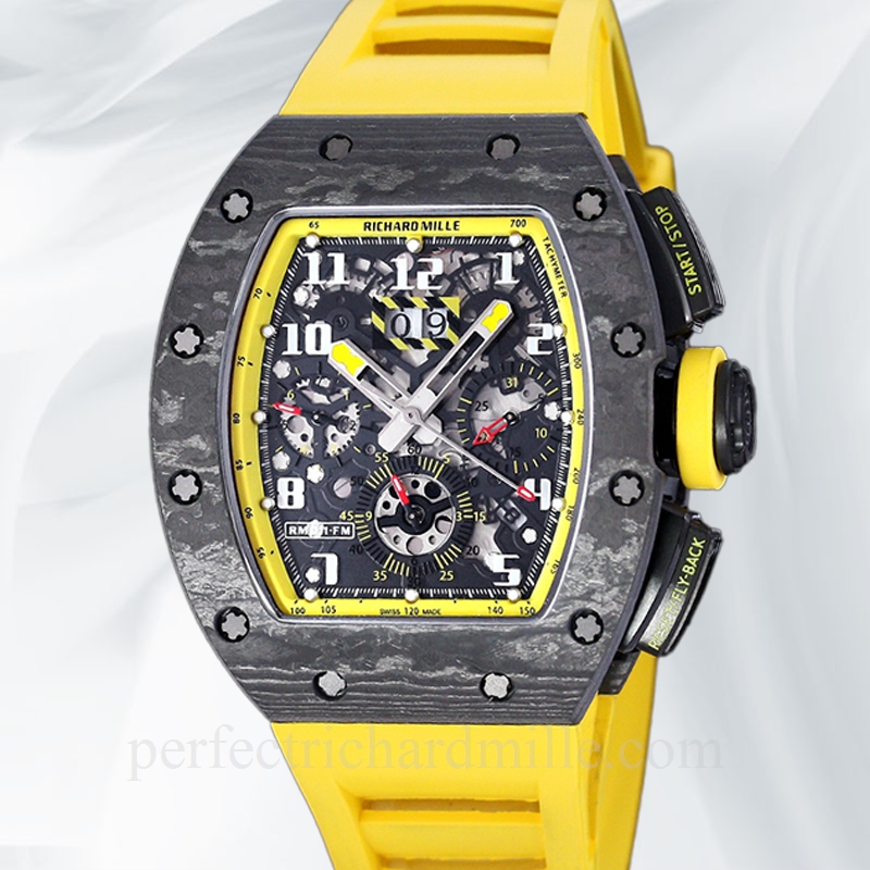 replica Richard Mille RM 011 Men Automatic Rubber Band Transparent Dial watch