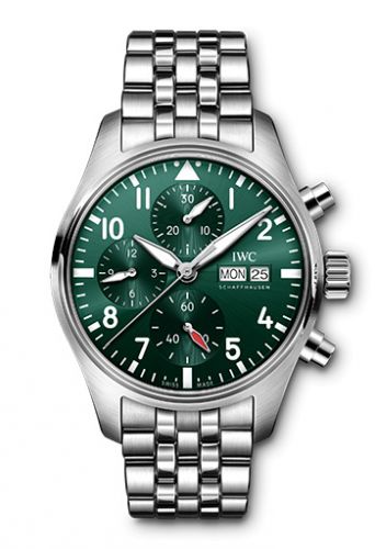 replica IWC - IW3881-04 Pilot's Watch Chronograph 41 Stainless Steel / Green / Bracelet watch