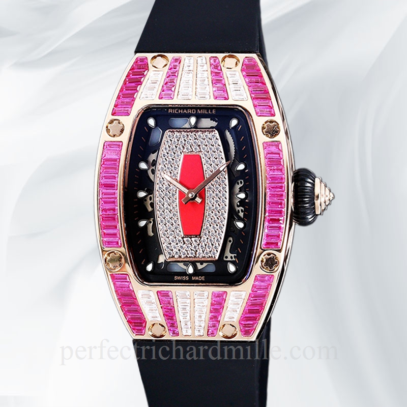 replica Richard Mille RM 07-01 Ladies Automatic Stainless Steel Watch Red With Diamonds Dial watch