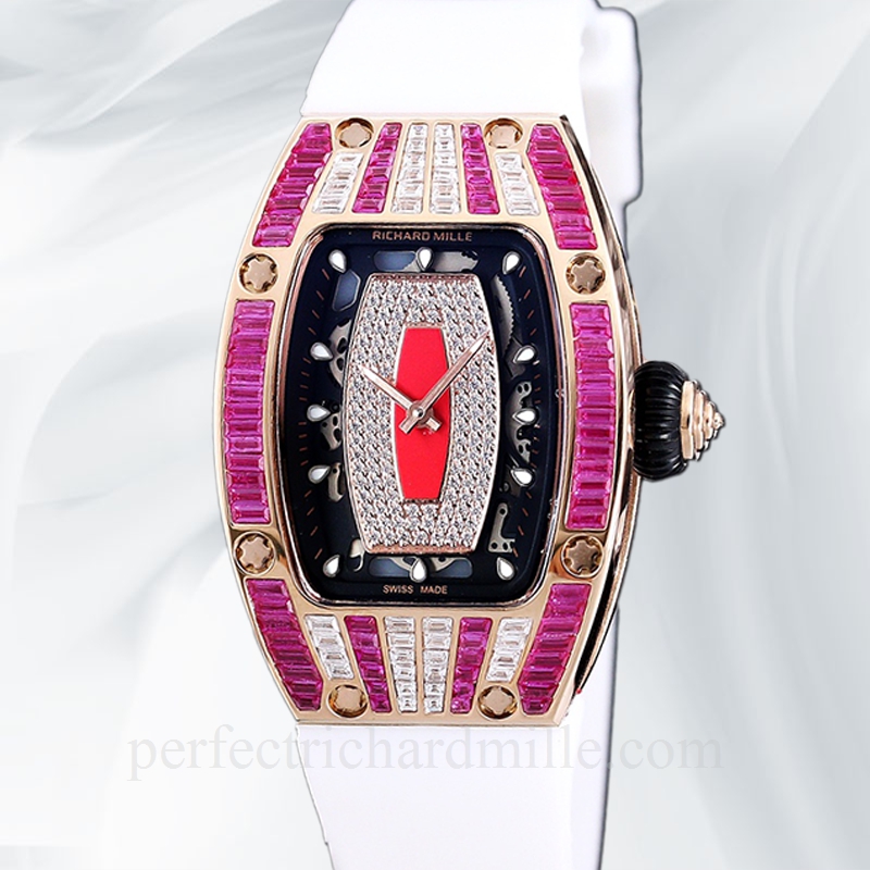 replica Richard Mille RM 07-01 Ladies Automatic Stainless Steel Red With Diamonds Dial Rubber Band watch