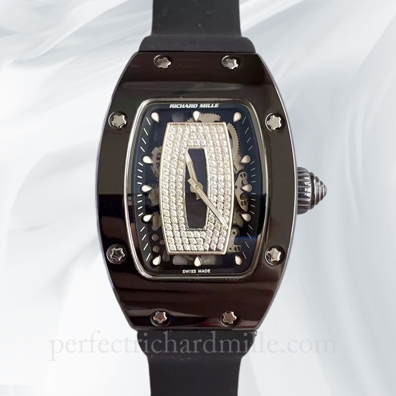 replica Richard Mille RM07-01 Automatic Ladies Black With Diamonds Dial Rubber Band watch