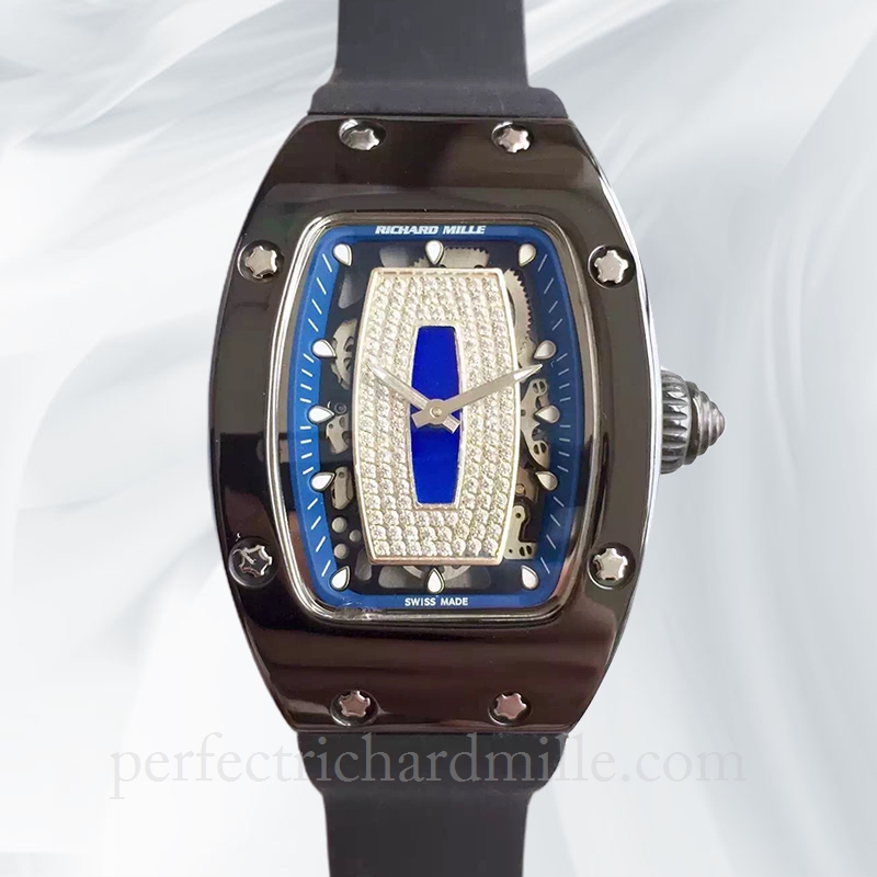 replica Richard Mille RM07-01 Automatic Ladies Blue With Diamonds Dial Ceramics Bezel Rubber Band watch