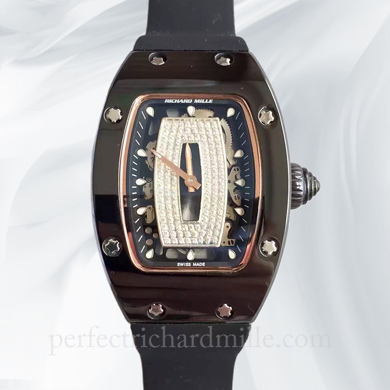 replica Richard Mille RM07-01 Automatic Ladies Rubber Band Black With Diamonds Dial Ceramics Bezel watch