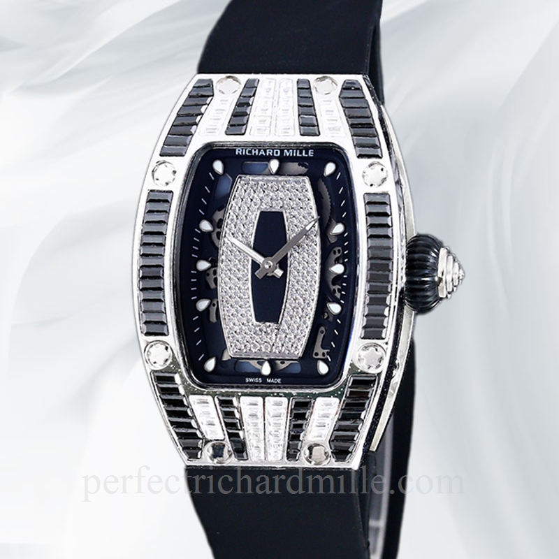 replica Richard Mille RM 07-01 Ladies Automatic Watch Black With Diamonds Dial Stainless Steel watch