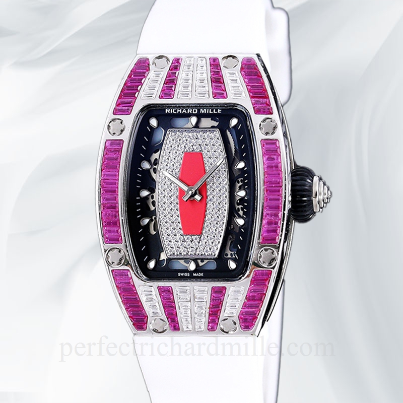 replica Richard Mille RM 07-01 Ladies Automatic Stainless Steel Red With Diamonds Dial watch