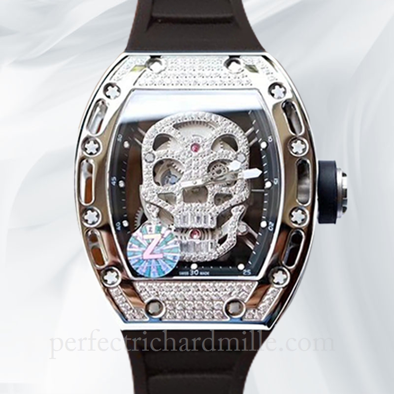 replica Richard Mille RM052 Mechanical Men Diamond Bezel Diamonds Skull Dial Rubber Band watch
