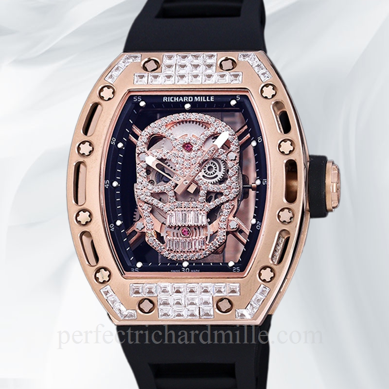 replica Richard Mille RM 052 Men Automatic Diamonds Skull Dial Watch Stainless Steel watch