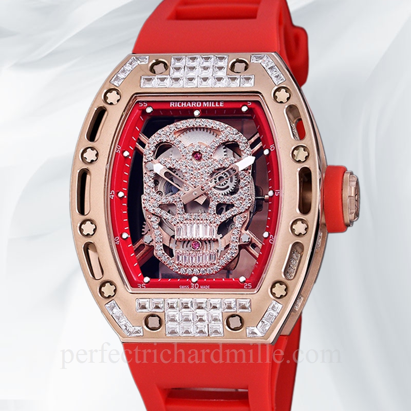 replica Richard Mille RM 052 Men Automatic Diamonds Skull Dial Rubber Band watch