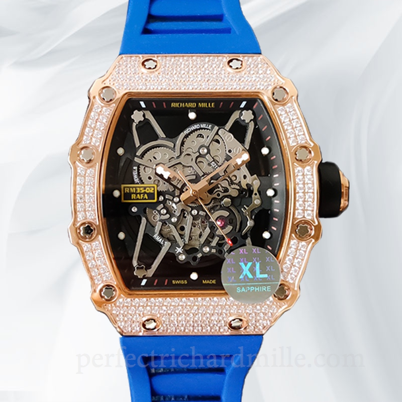 replica Richard Mille RM35-02 Mechanical Men Diamond Bezel Watch Transparent Dial watch
