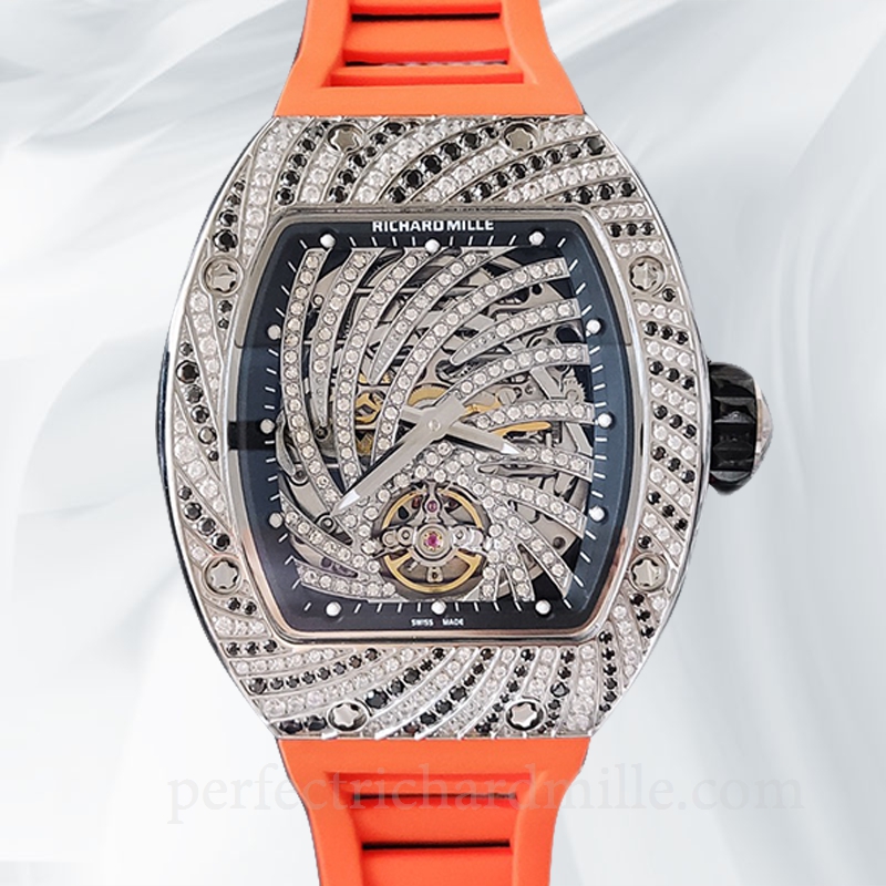 replica Richard Mille RM51-02 Ladies Mechanical Diamond Paved Dial Watch Rubber Band watch