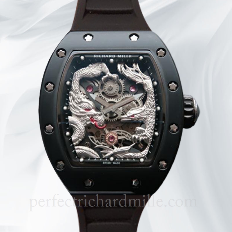 replica Richard Mille RM57-01 Men Mechanical Stainless Steel Silver Dragon and Phoenix Dial Rubber Band watch