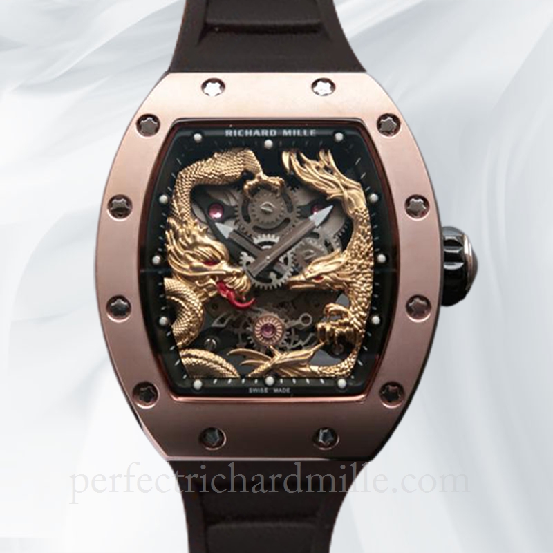 replica Richard Mille RM57-01 Men Mechanical Rubber Band Watch Gold Dragon and Phoenix Dial watch
