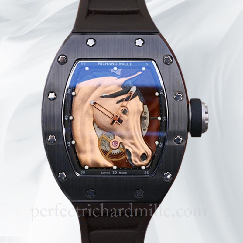 replica Richard Mille RM52-02 Mechanical Men Watch Stainless Steel Horse Head Skeleton Dial watch