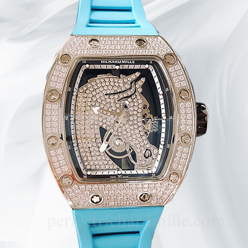 replica Richard Mille RM52-02 Men Mechanical Diamond Bezel Rubber Band Horse Dial watch