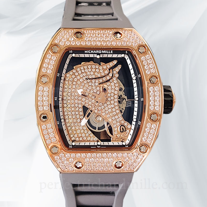replica Richard Mille RM52-02 Men Mechanical Horse Dial Diamond Bezel Rubber Band watch