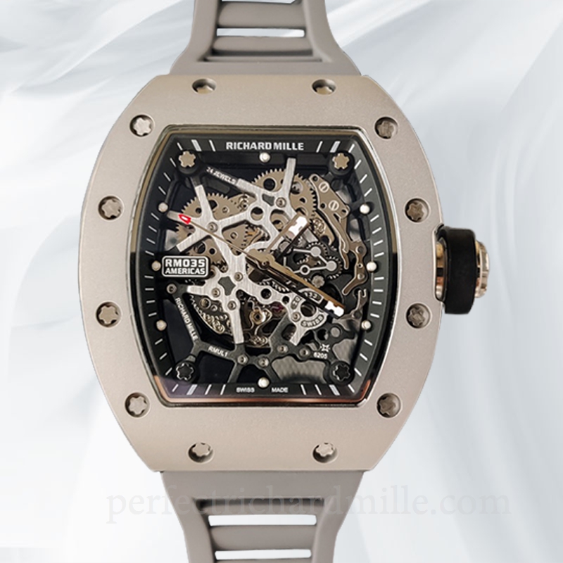 replica Richard Mille RM35 Mechanical Men Skeleton Dial Rubber Band Watch