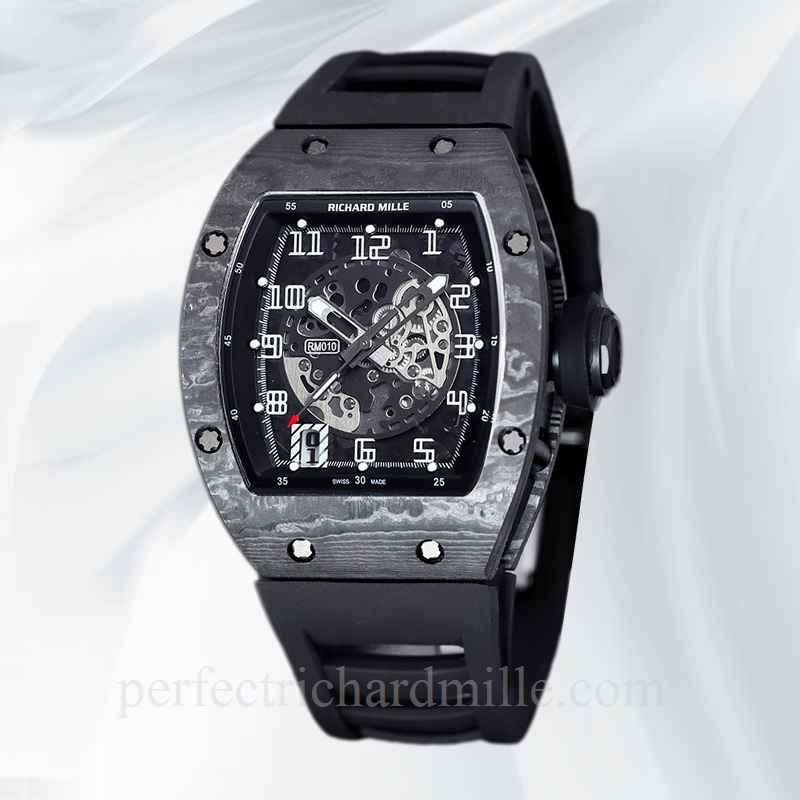 replica Richard Mille RM 010 Men Automatic Carbon Fiber Rubber Band Watch