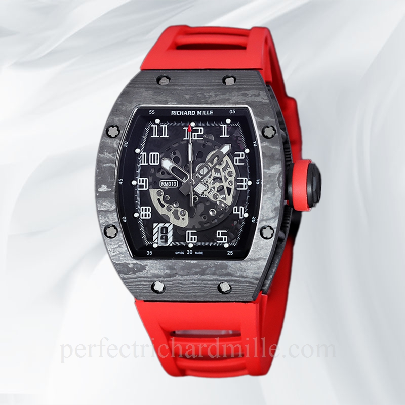 replica Richard Mille RM 010 Men Automatic Carbon Fiber Watch Transparent Dial watch
