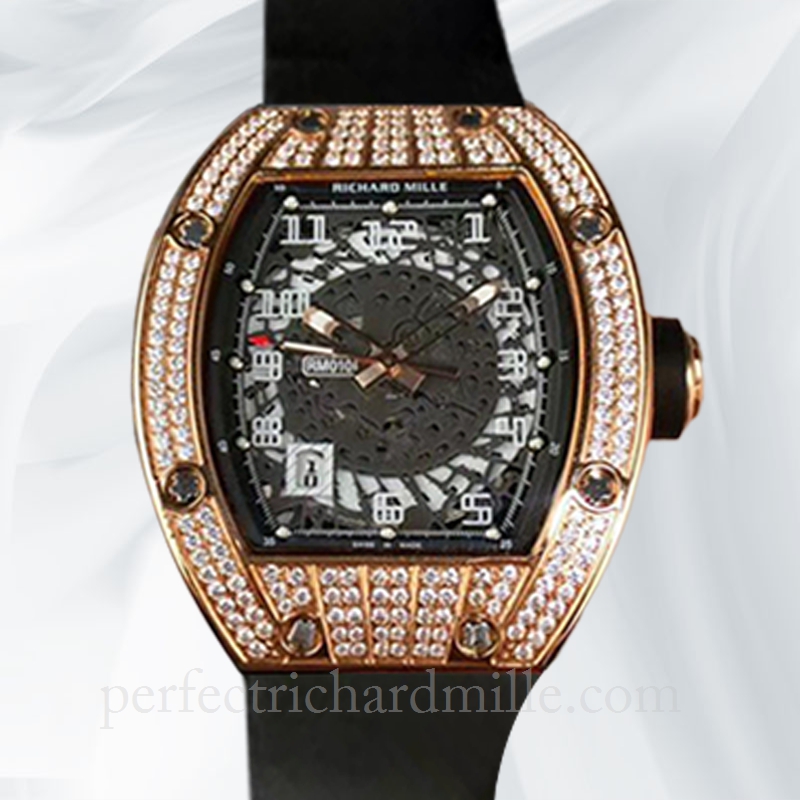 replica Richard Mille RM010 Men Mechanical Watch Transparent Dial Diamond Bezel watch