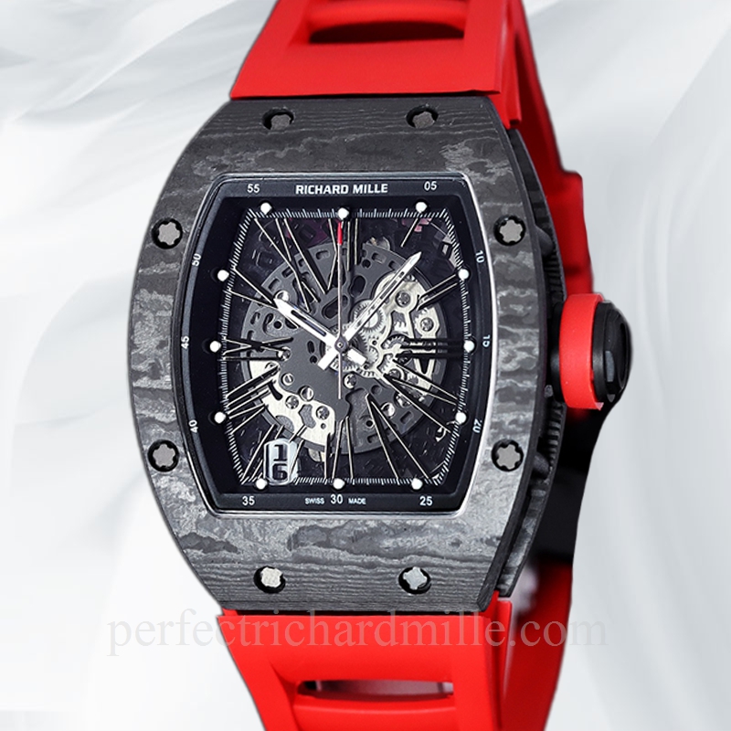 replica Richard Mille RM 010 Automatic Men Carbon Fiber Transparent Dial Rubber Band watch